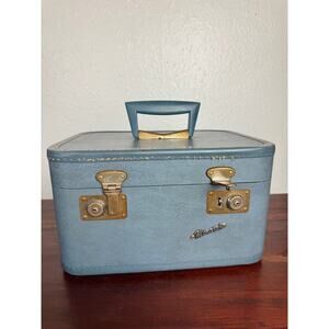Blue Monarch Train Case Mid Century Hard Sided Travel Luggage